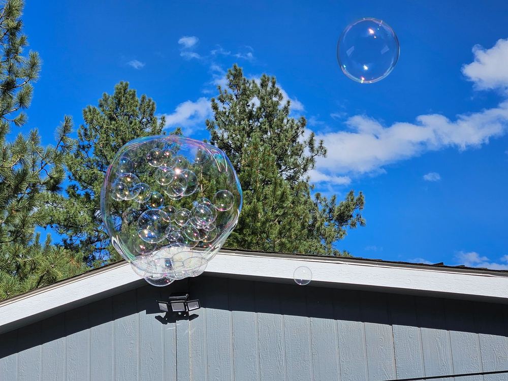 Giant bubbles in a blue sky